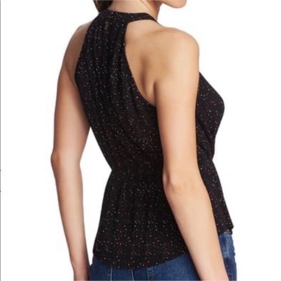 1. State Black Pleated Peplum Tank Dot Print - Picture 3 of 8